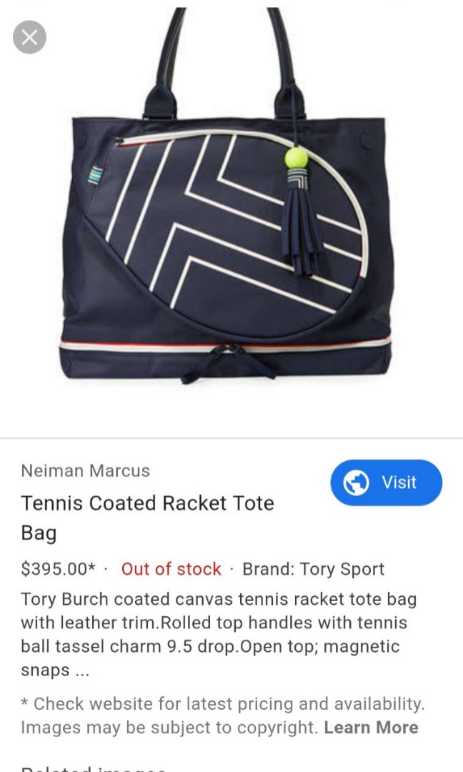 Repriced Authentic Tory Burch Tennis coated Racket tote bag, Luxury, Bags &  Wallets on Carousell