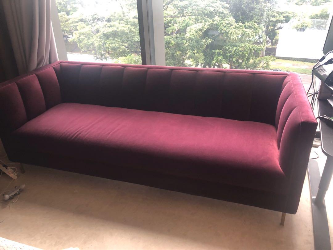 Crate & Barrel Velvet Sofa, Furniture & Home Living, Furniture, Sofas