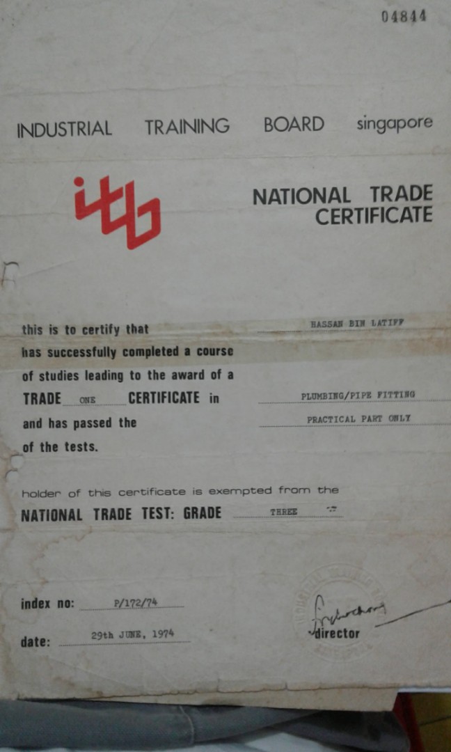 WAKSGHANDYBRO CERTIFIED NATIONAL TRADE CERTIFICATE SINGAPORE LEVEL