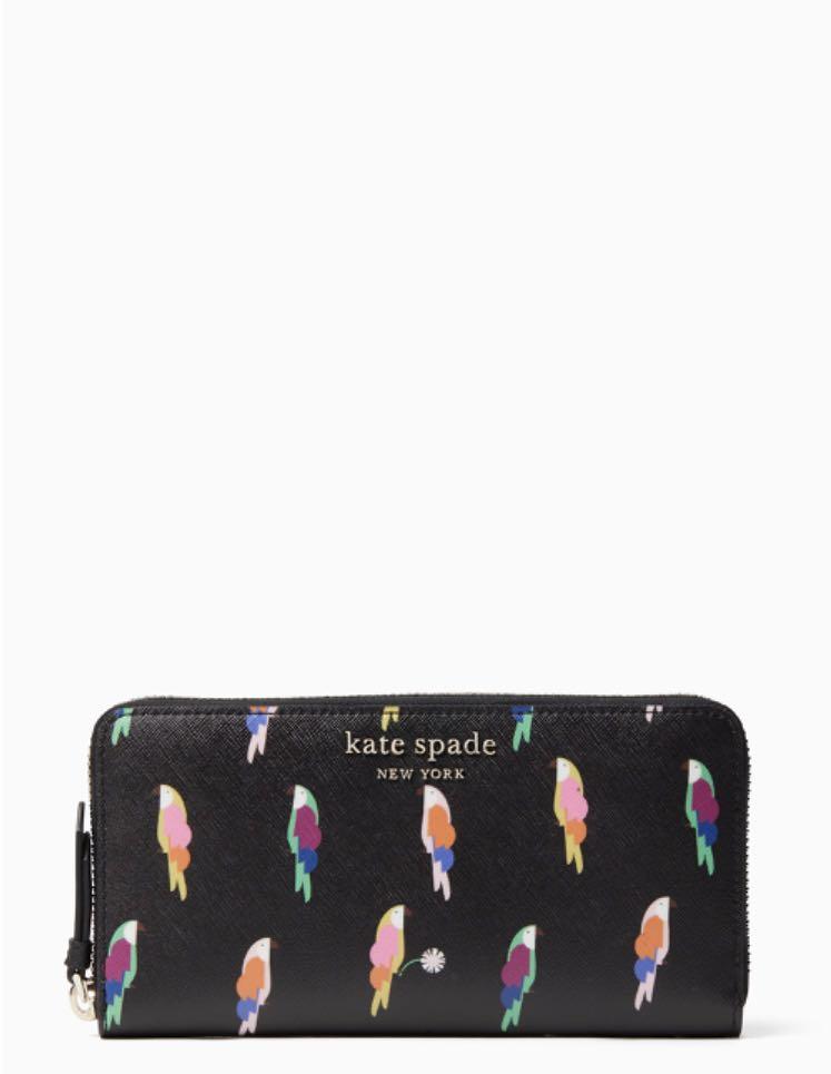 Kate Spade Flock Party Large Continental Wallet Long Zip Around Parrot Bird  Black, Women's Fashion, Bags & Wallets, Wallets & Card Holders on Carousell