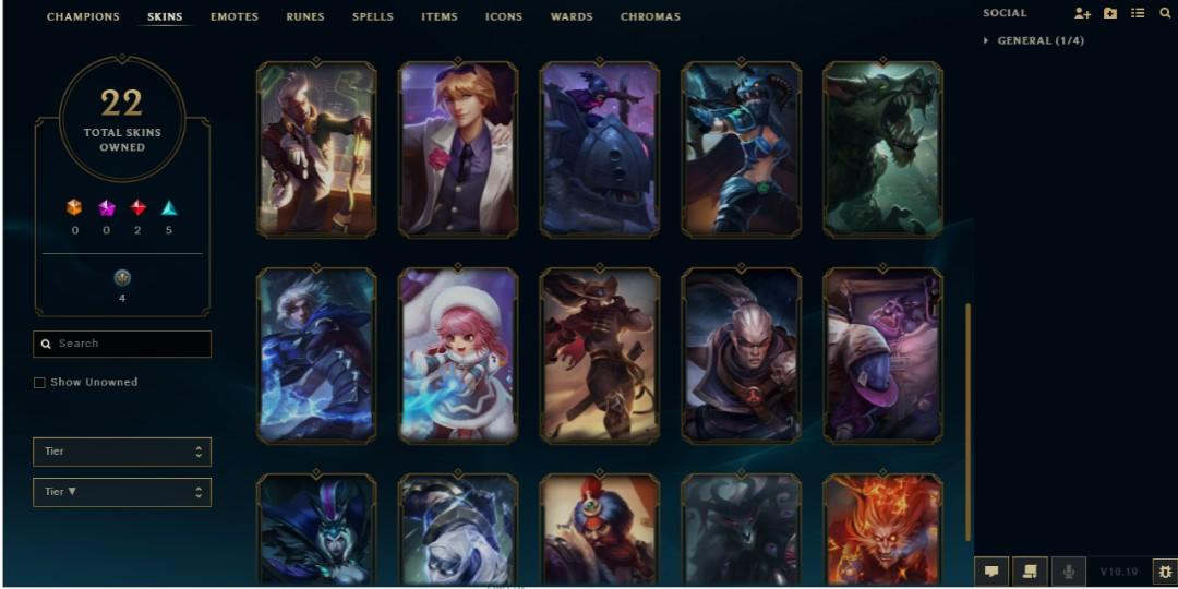 League of legends lv 30+ account unbound with skins and 58 champs ...