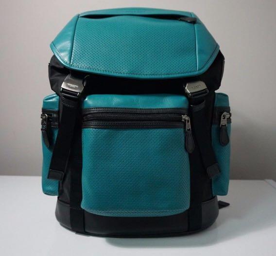 Men s Coach Green Perforated Leather Trek Pack Backpack