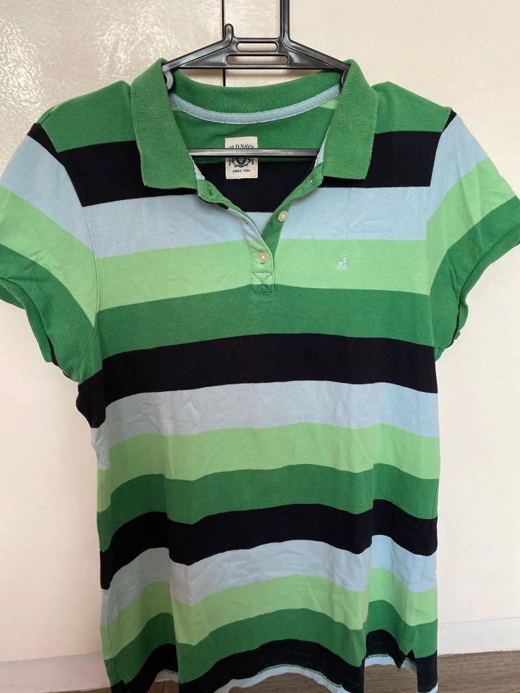 OLD NAVY Women s Polo Shirt Green Stripes Men s Fashion Tops