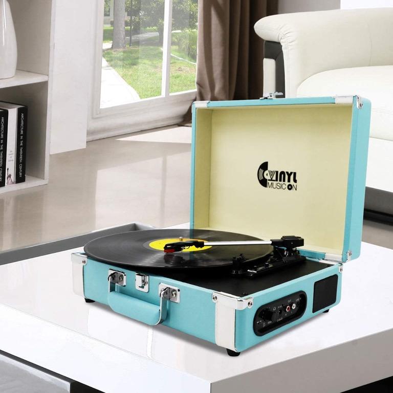 Portable Bluetooth Turntable with Stereo Speakers,3 Speed Vinyl Record ...