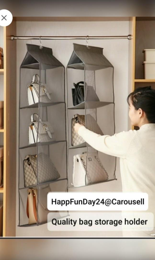 Ready Stock Quality handbag storage organiser Handbag Holder Neat good quality deluxe Grey luxury dust free tote bag hand bag ladies closet