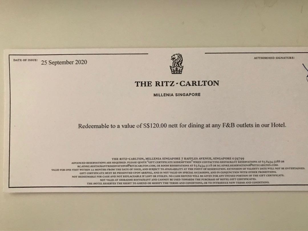 Ritz Carlton Cash Voucher, Tickets & Vouchers, Vouchers on Carousell
