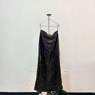 Rok panjang long skirt black sequin manik manik party skirt