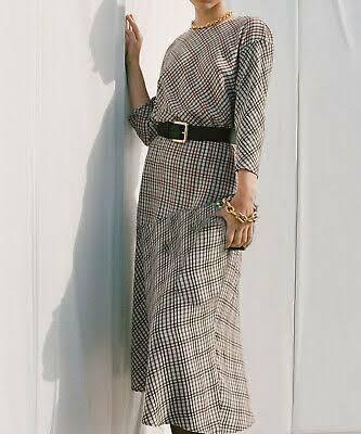 ZARA BURGUNDY CHECK DRESS SIZE S M REF 3633 157 