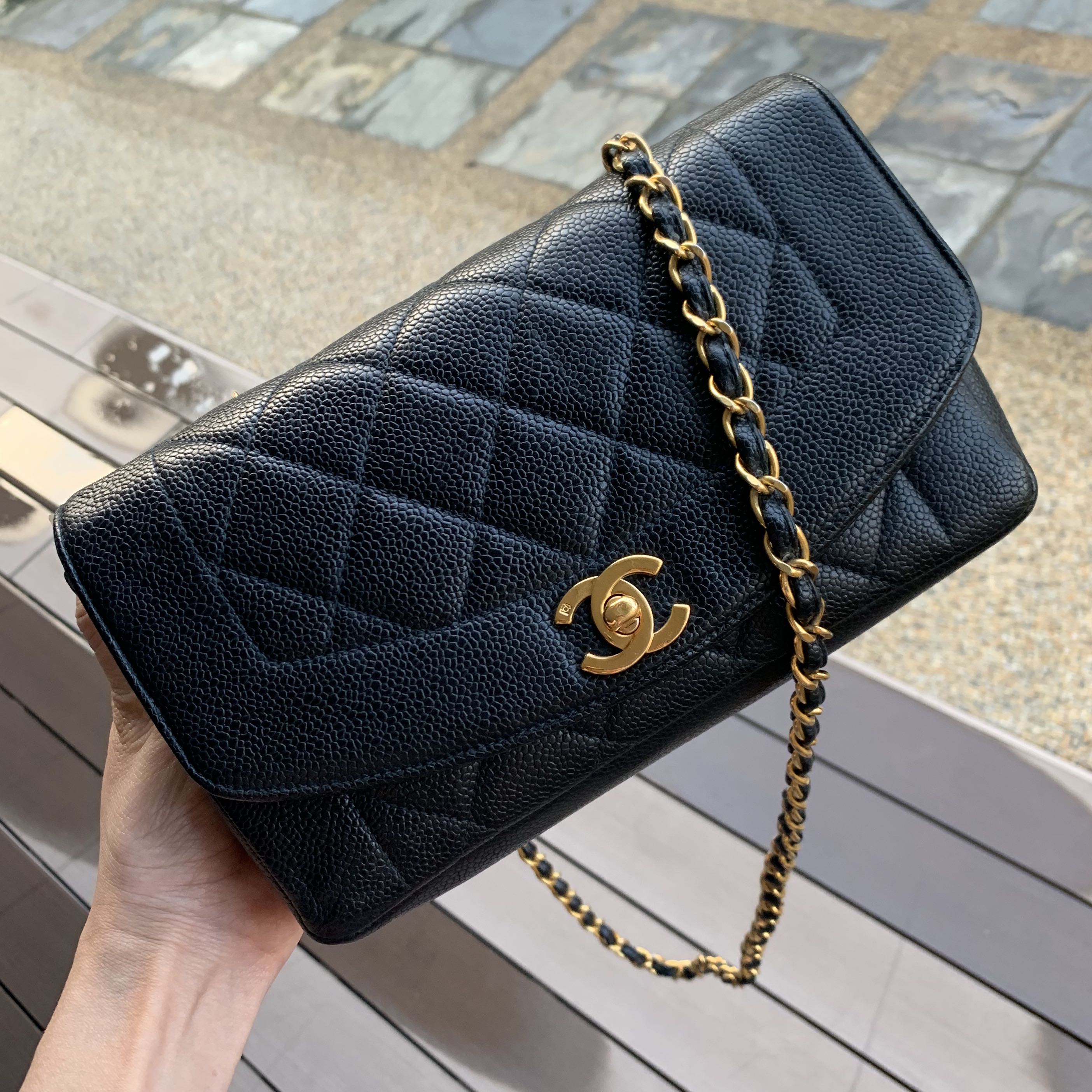 CHANEL Caviar Diana Classic Flap 24KT Gold Hardware Handbag  PreLoved  Treasures
