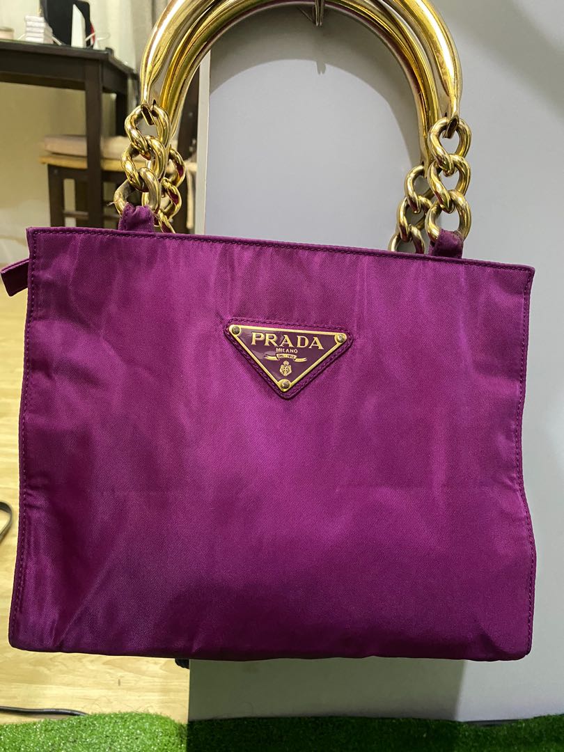 Authentic Prada Nylon in Pink with Gold Chain, Luxury, Bags & Wallets