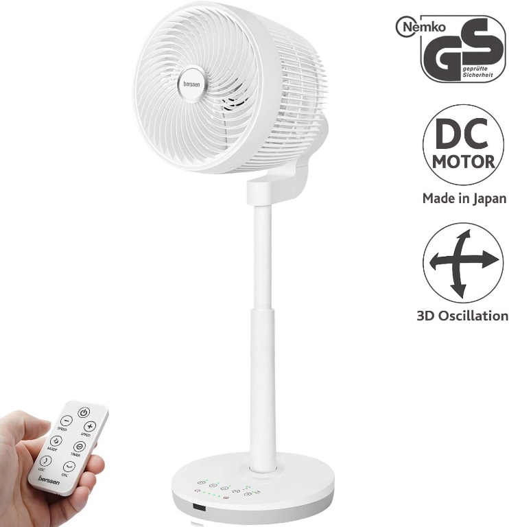 berssen Standing Pedestal Fan with Remote Control 3D Oscillation|8 Speed  Turbo|Adjustable Height|Max6.9m/s Powerful Wind for Air Circulation|25dB  Quiet for Bedroom,7hTimer,GS Approved, Furniture u0026 Home Living, Lighting u0026  Fans, Fans on Carousell