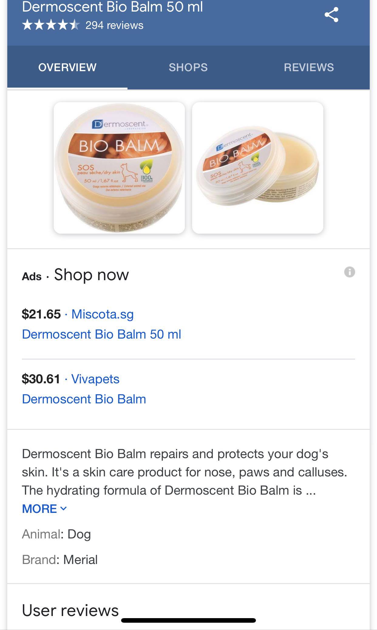 BIO BALM FOR DOGS DRY ITCHING SENSITIVE SKIN PAW NOSE Pet