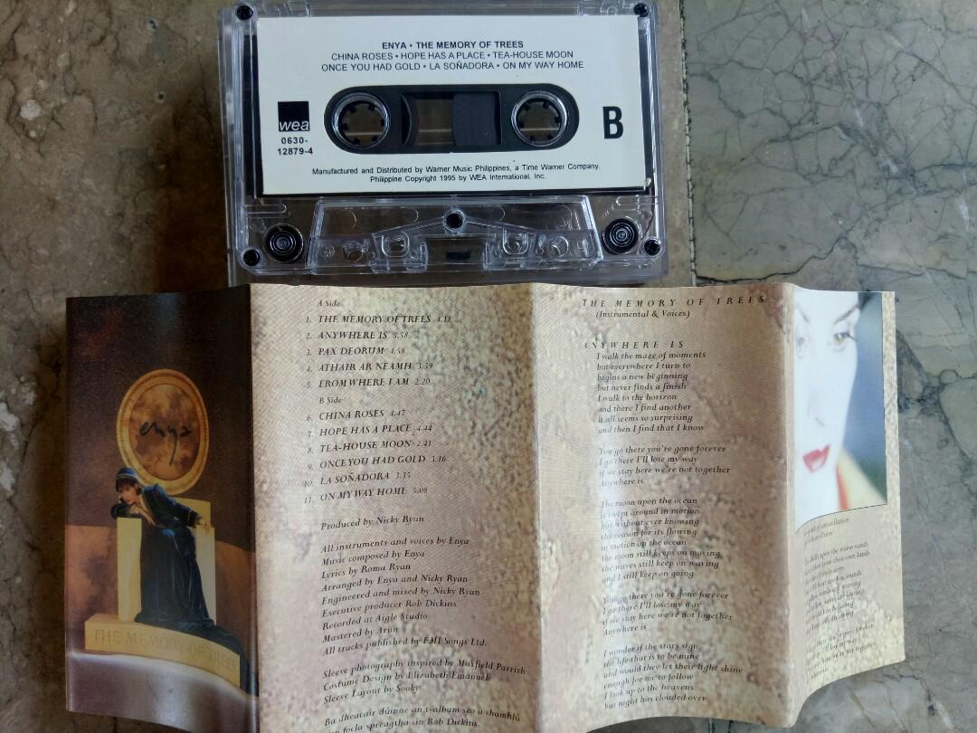 Enya Cassette Tape (Category: CDs & DVDs) located in Manila. Submitted by kinganalog (Listing ID 1033013156, Image 2). Description: Enya Cassette Tape The Memory of Trees album in VG to VG+ condition. 1995 Wea Records. Shipping nationwide, payment via Palawan or Unionbank. We have trusted rider for door to door delivery. Check out fb page Roots Analog..