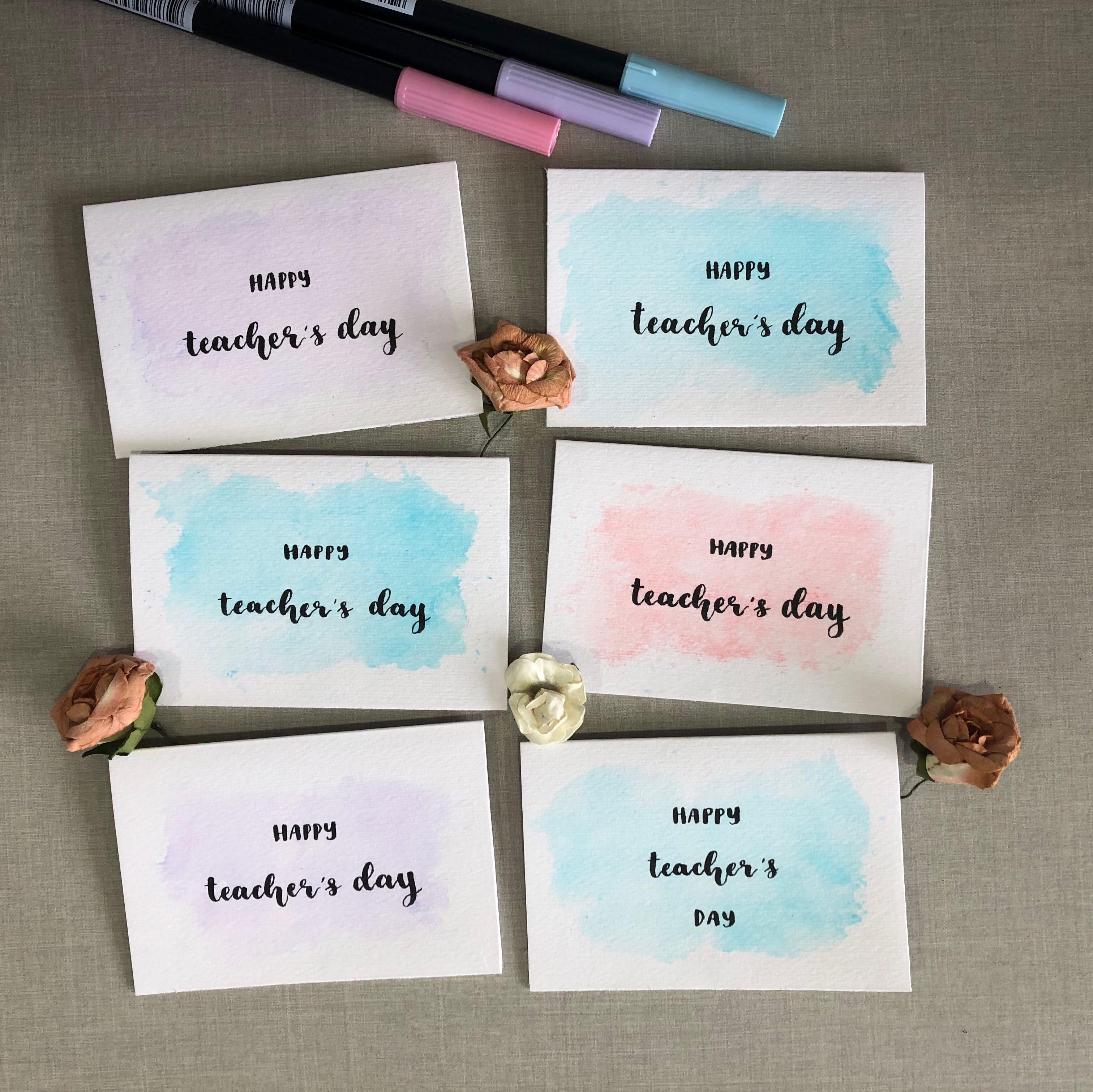 Handmade Teacher's Day Card watercolour background (small size ...