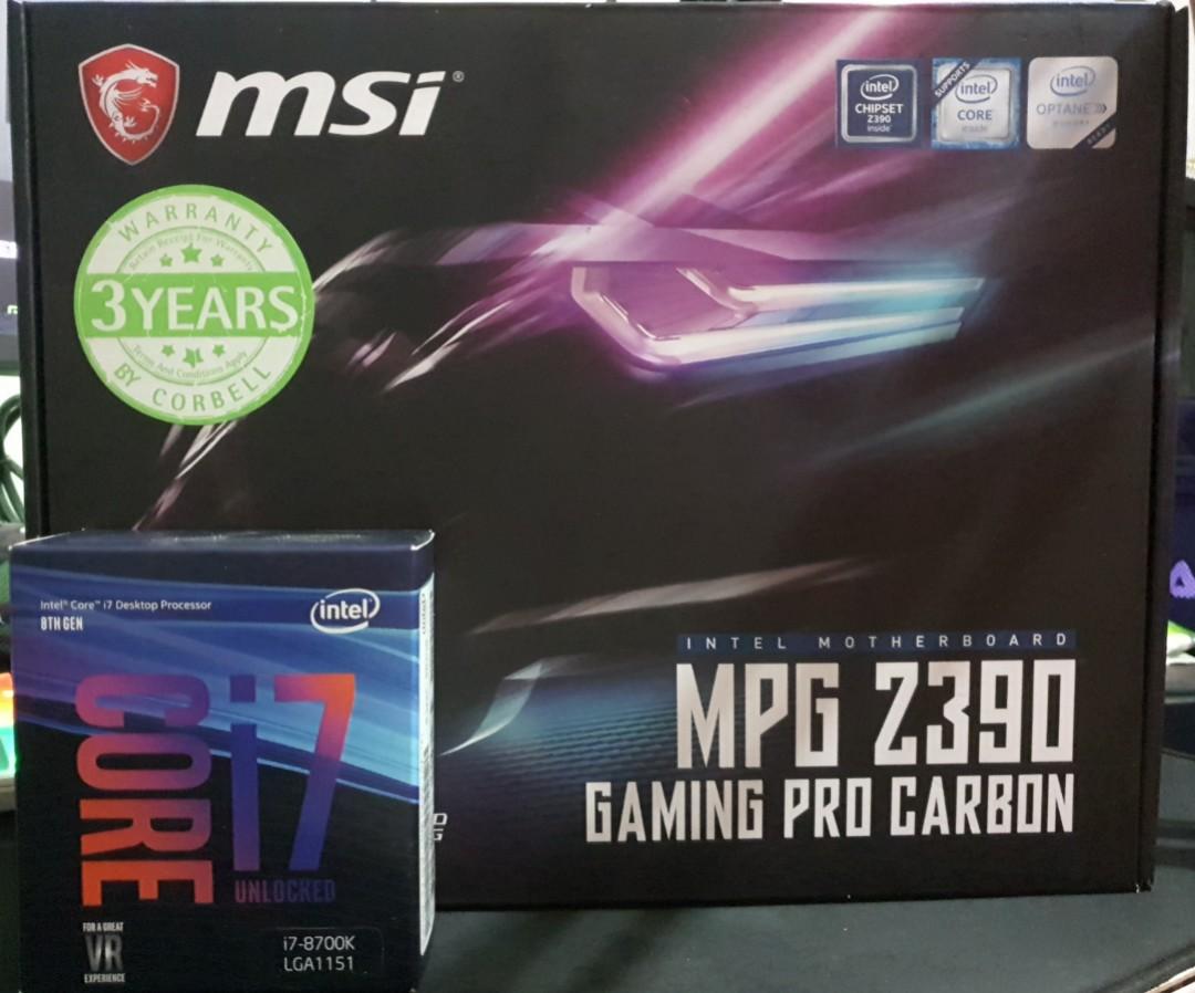 I7 8700k Msi Z390 Gaming Pro Carbon Electronics Computer Parts Accessories On Carousell