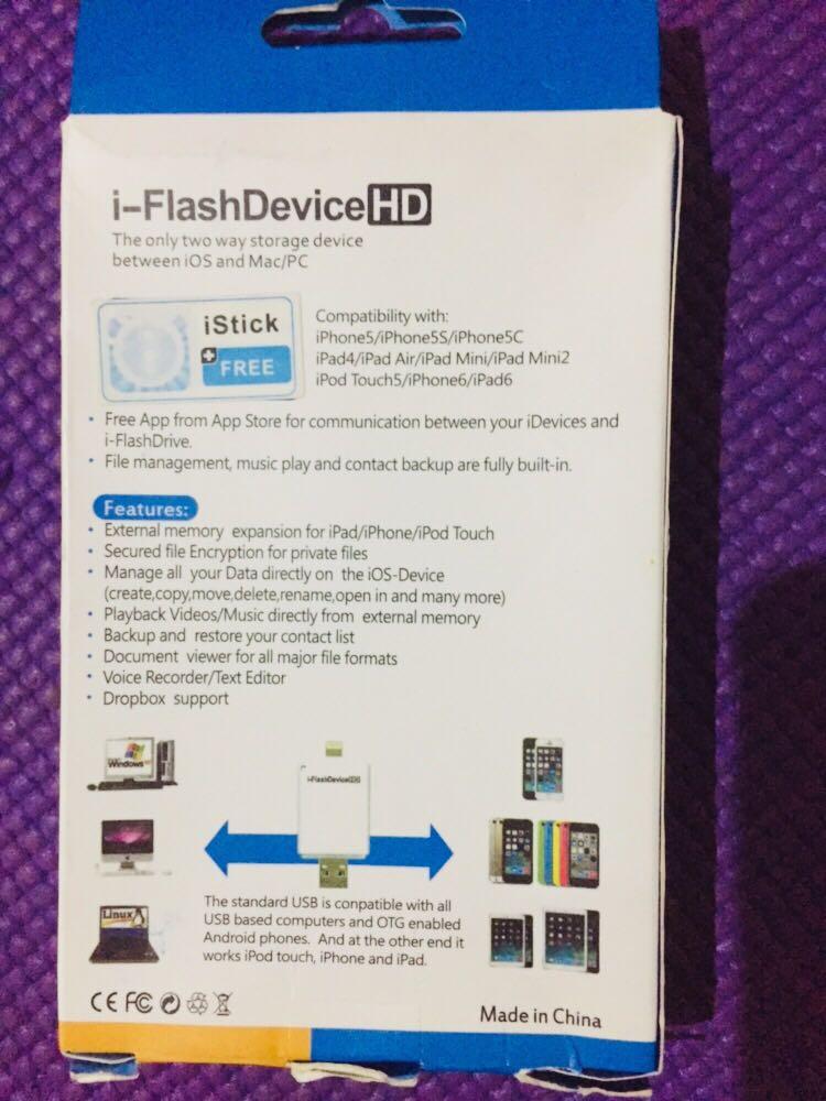 i-flashdrive hd 32gb for ipod, iphone&ipad (Category: Portable Audio Accessories) located in Santa Rosa. Submitted by amnebre (Listing ID 1033037621, Image 2). Description: storage devhce between ios and mac/pc 32gb Original price P2900.