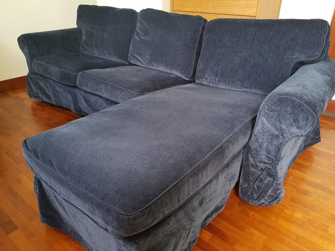 Ikea Ektorp Chaise Sofa Navy Velvet Cover Only Furniture Sofas On Carousell