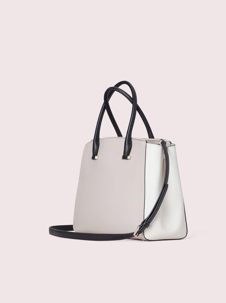 Kate Spade Sydney Large Double Zip Satchel Handbag Crossbody Slingbag Black Tusk Multi Ivory