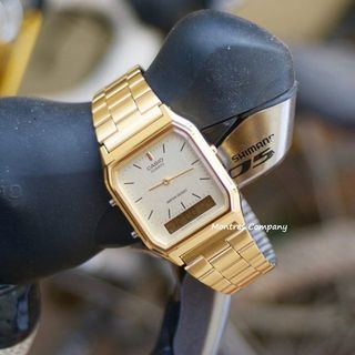 Montres Company 香港註冊公司(32年老店) 卡西歐 CASIO 金色不鏽鋼錶帶 不鏽鋼 細錶徑 AQ230 AQ230GA AQ-230 AQ-230GA AQ-230GA-9 AQ-230GA-9D 復古風 金色 條字 十二款色有現貨64243555590786110