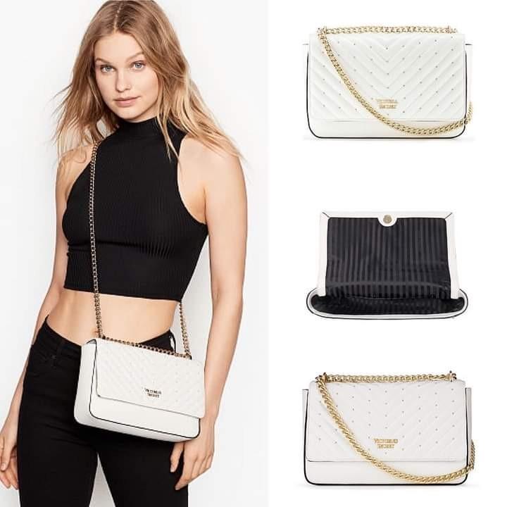 Victoria's Secret Bags, Bond Street Studded V-Quilt Shoulder Bag,  Grey/Black/White, (One S…