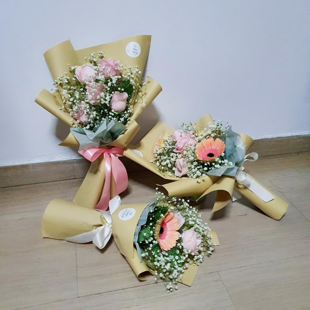 Fresh Flower Bouquet Rose Gerbera Daisy Baby Breath Gardening Flowers Bouquets On Carousell