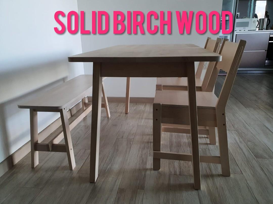 Solid Birch Wood Dining Table With Bench Chairs Furniture Tables Chairs On Carousell