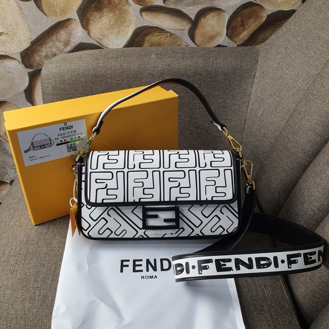 Tas Fendi Baguette FF Print White Barang Mewah Tas Dompet di Carousell