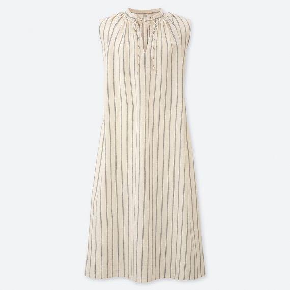 white linen sleeveless dress