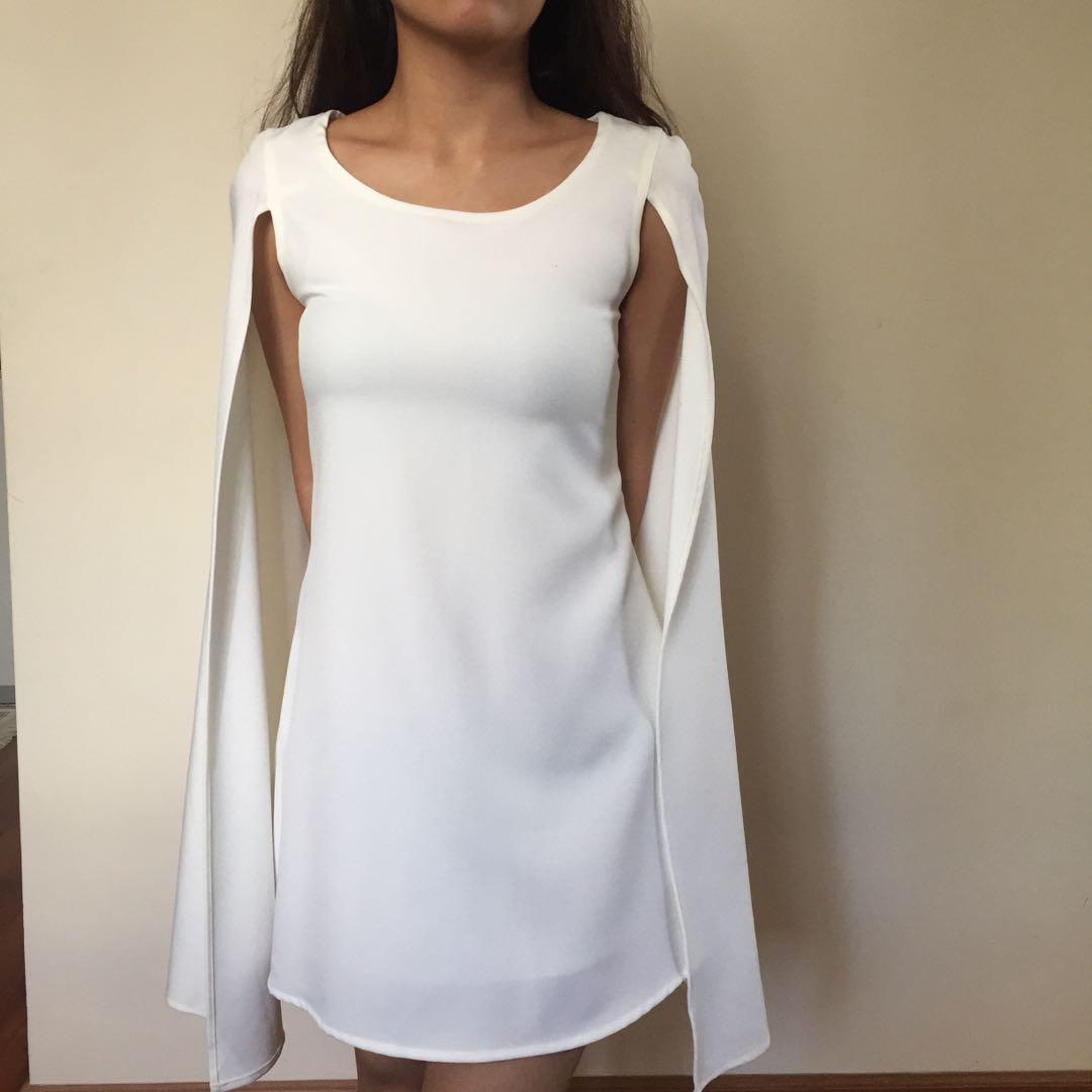white cape midi dress