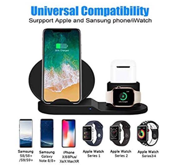 Fast Wireless Charger 3 In 1 Charging Station For Apple Wireless Charging Stand Apple Watch Charger For Apple Watch And Iphone Airpod Compatible For Iphone X Xs Xr Xs Max 8 Plus Iwatch Airpods Black Mobile Phones