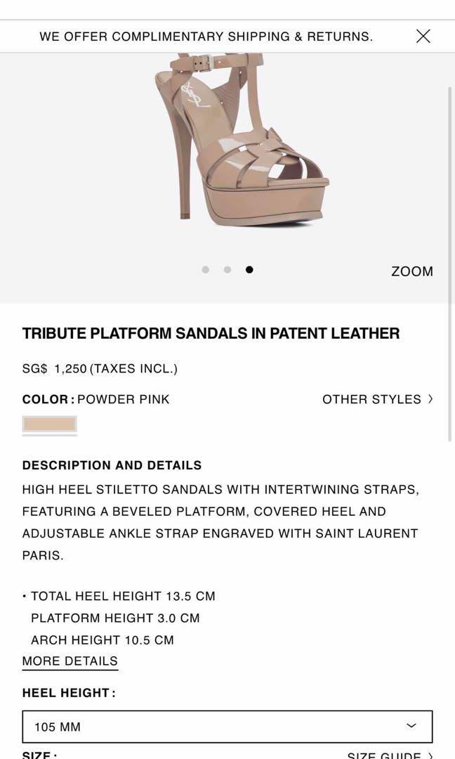 ysl tribute heels size chart