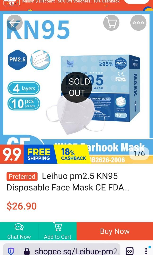 10 Masks, Leihuo pm2.5 KN95 Disposable Adult Respirator Mask CE FDA