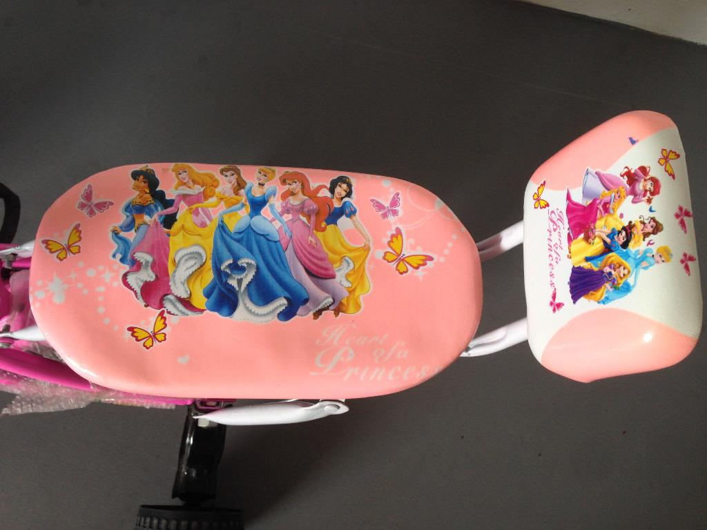 14 Children Princess Pink Bicycle Bike Kid Baby Toddler Girls 14 inch wheel Snow White Sleeping Beauty Disney Toy Gift Home Present rear seat