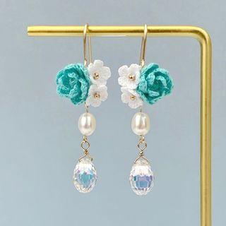 14k gold filled earrings with flower and dangling crystal