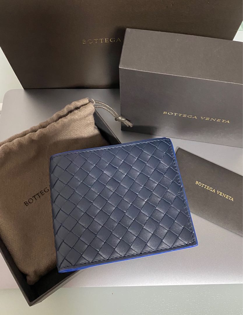 BRAND NEW Bottega Veneta Bi Fold Mens Wallet In Navy Blue Luxury