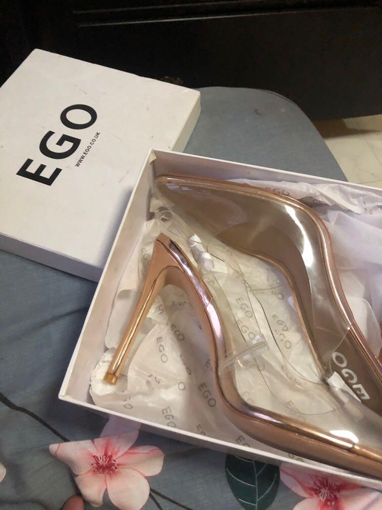 clear rose gold heels