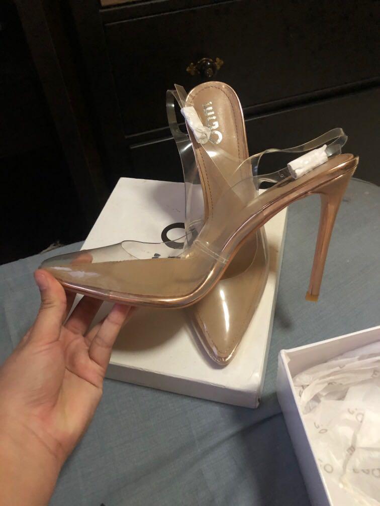 clear rose gold heels