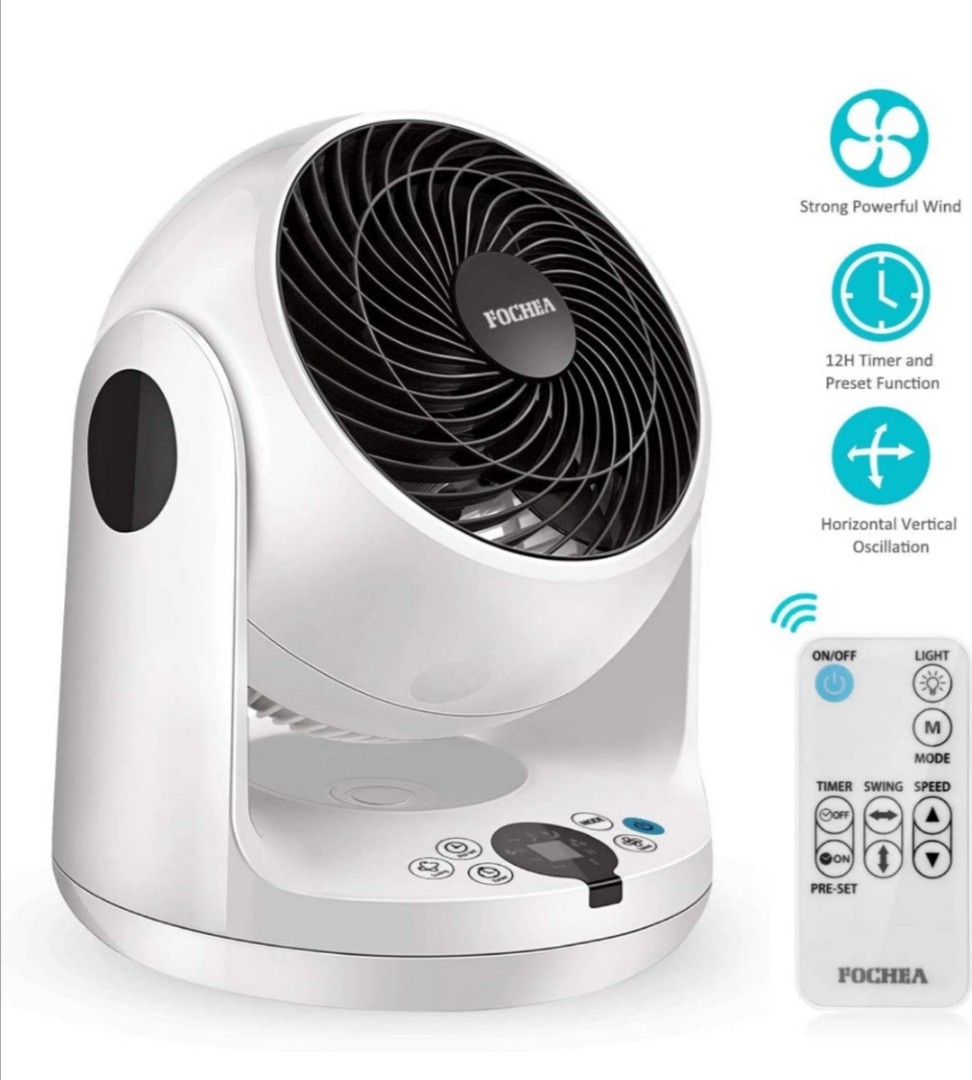 Desk Fan Quiet Cooling Fans Turbo Air Circulator Table Fan Oscillating with Remote Control,3 Speeds Adjustable,Horizontal Vertical Oscillating FOCHEA Air Circulator Cooling Fan 12H Timer Setting 