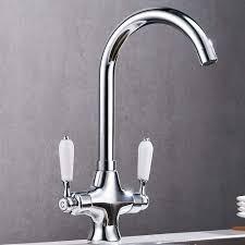 Heable Modern Kitchen Mixer Tap White Ceramic Dual Lever Monobloc Swivel Spout Chrome Kitchen Sink Taps With Uk Standard Fittings Home Appliances Kitchenware On Carousell