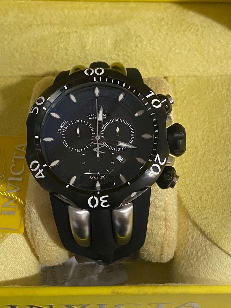 INVICTA VENOM QUARTZ WATCH BLACK CASE WITH BLACK TONE POLYURETHANE BAND MODEL 10835