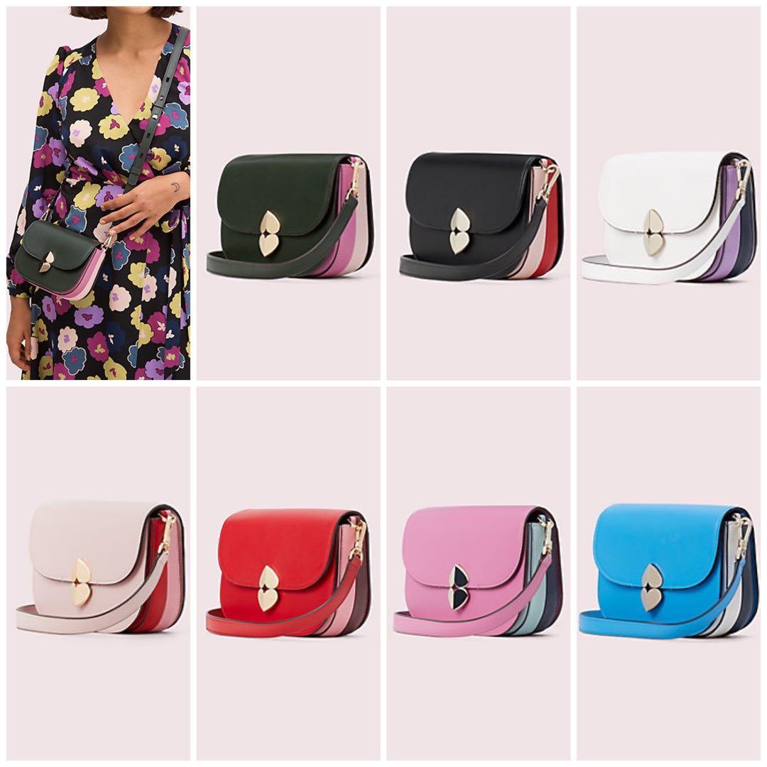 Sale Kate Spade Lula Small Saddle Bag Crossbody Slingbag Detachable Clutch Black Optic White Deep Evergreen