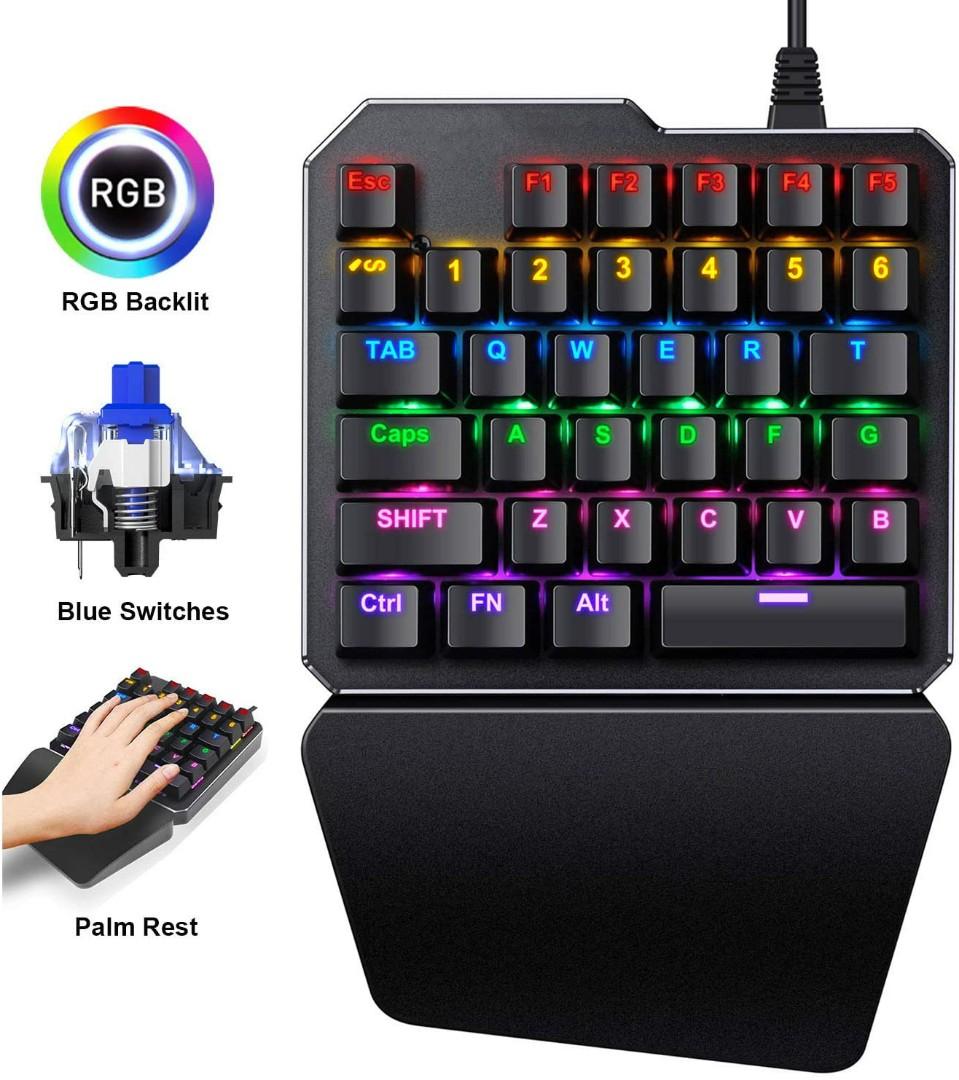 Kinoth One Handed Mechanical Gaming Keyboard With Blue Switches Rgb Led Backlit 35 Keys Quick Responsive Gaming Keypad With Wrist Rest Usb Wired Half Keyboard Electronics Computer Parts Accessories On Carousell