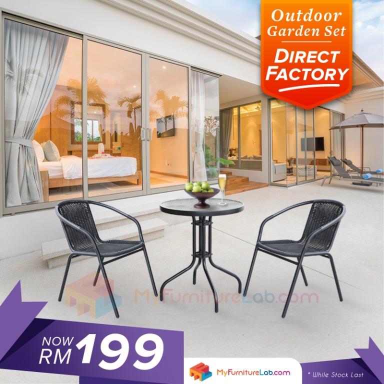 Myfurniturelab Outdoor Furniture Garden Set 2 Chairs 1 Table With Tempered Glass Home Furniture Gardening On Carousell
