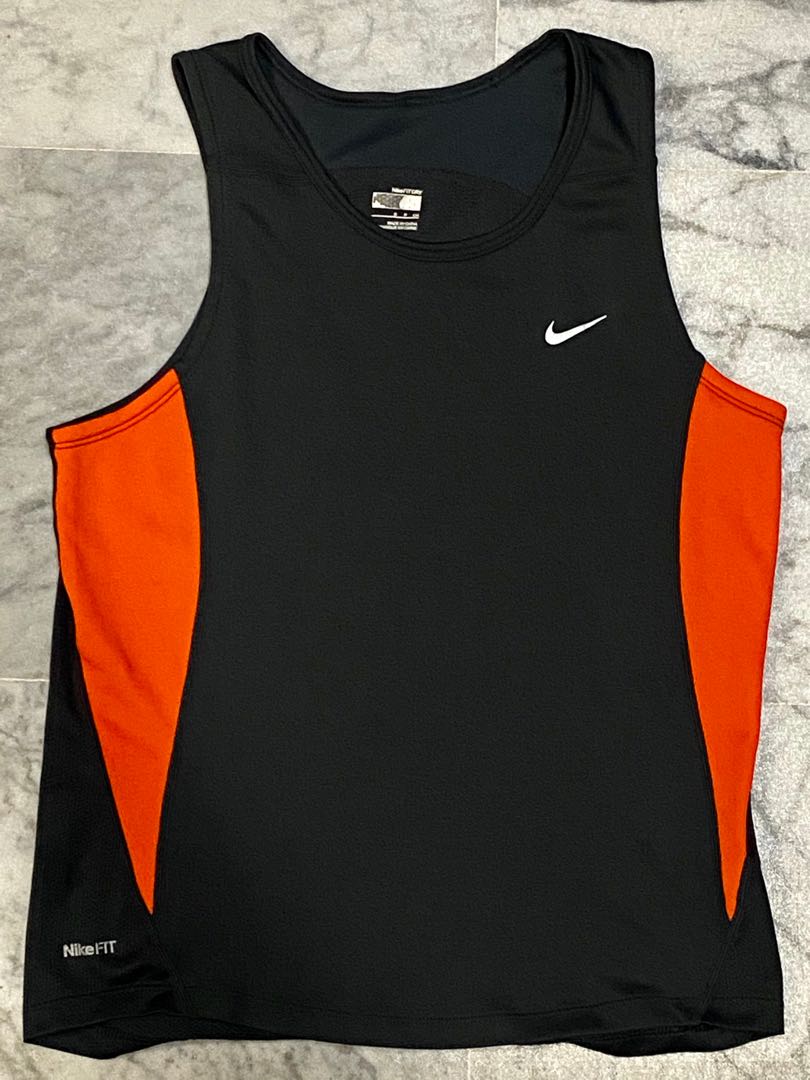 Nike Singlet - Black / Orange Running, Men's Fashion, Activewear on ...
