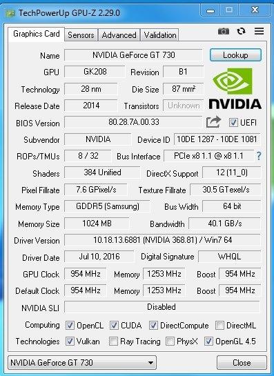 NVIDIA GeForce GT 730 Specs