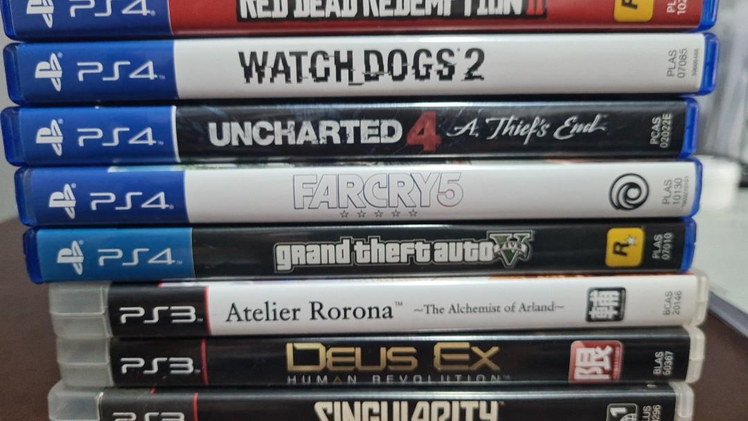 PS4 Games (Category: PlayStation) located in Singapore. Submitted by killjoysg2000 (Listing ID 1033210421, Image 1). Description: Selling pre-loved PS3 and PS4 games. Self collect only. Singularity (PS3) - $10 Deus Ex (PS3) - $10 PS4: Farcry 5 - $30 Uncharted 4: A Thief's End - $15.