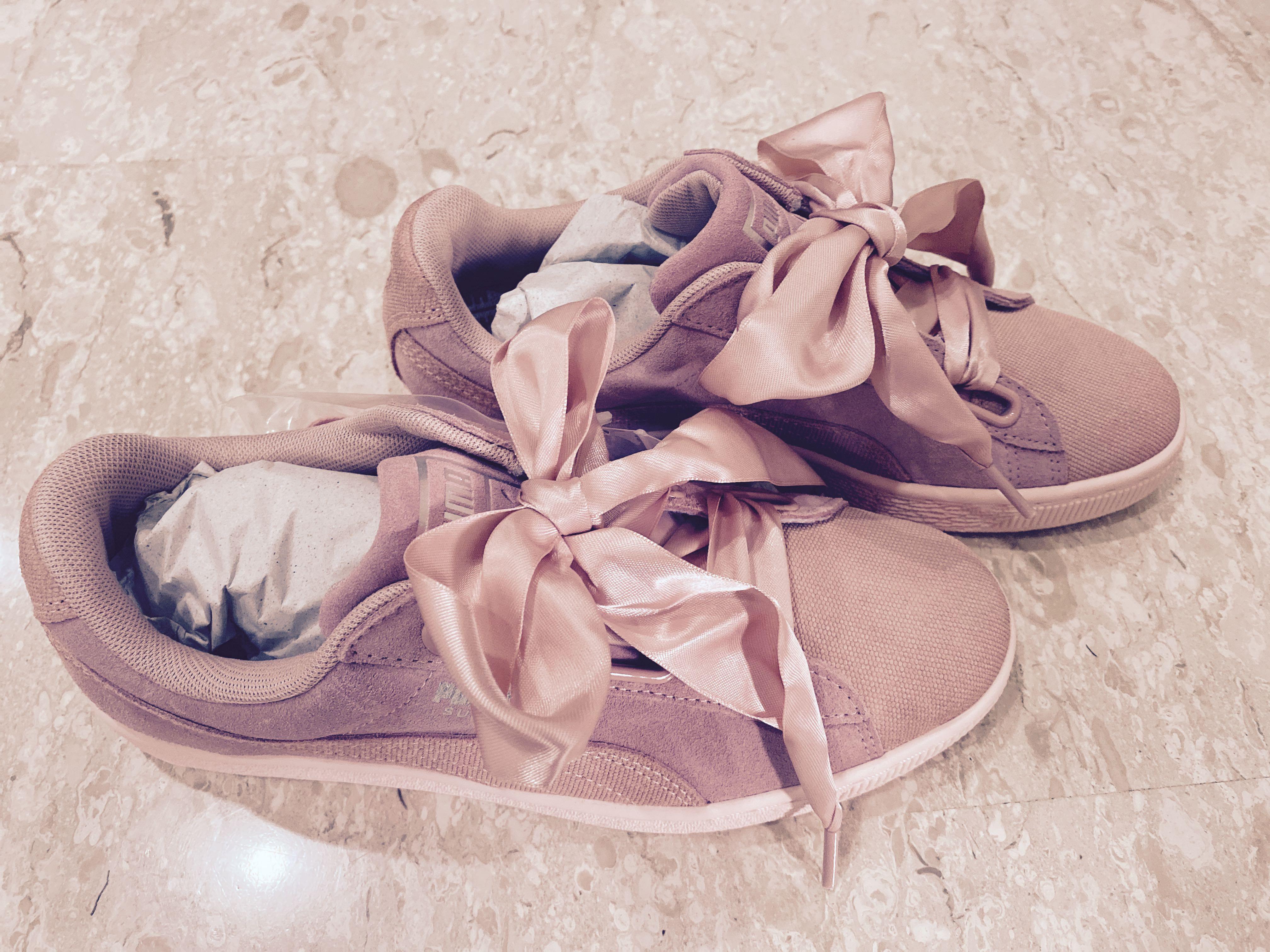 Puma suede ribbon trainers store