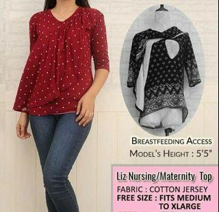 Red with white polka dots 3/4 Sleeves nursing breastfeeding top blouse