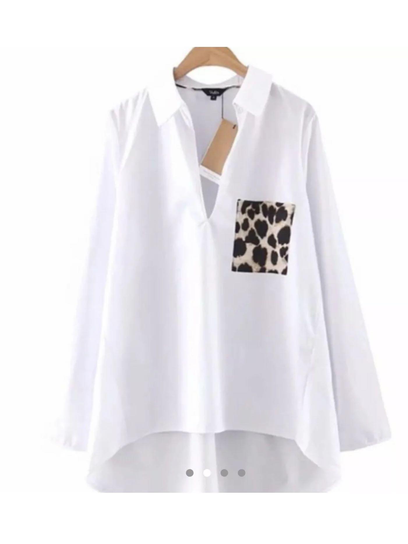 white shirt with leopard print pocket zara