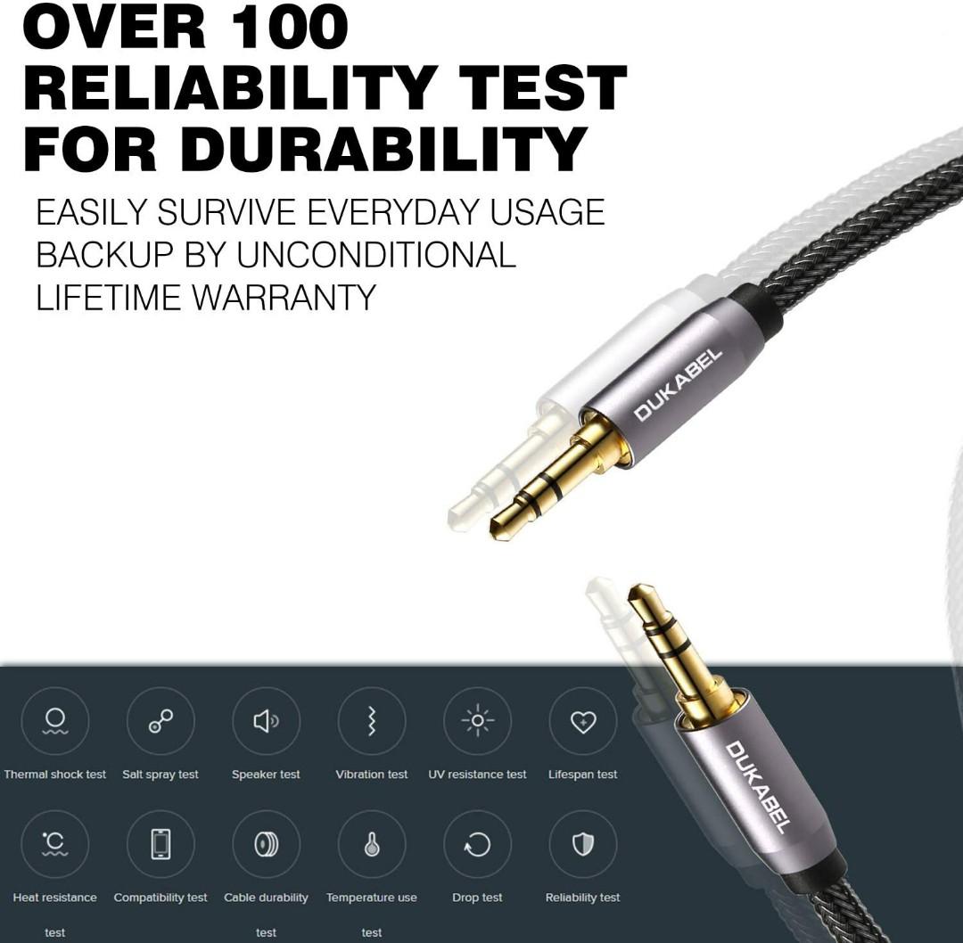 DUKABEL Top Series 3.5mm Aux Cable Lossless Audio Gold-Plated Auxiliary Audio Cable Nylon Braided male to male Stereo Audio Aux Cord Car Headphones